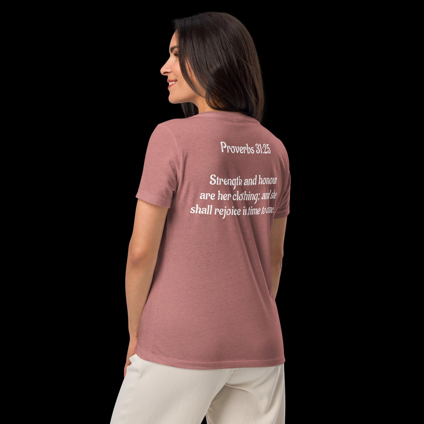 Proverbs 31:25 Women’s relaxed v-neck t-shirt