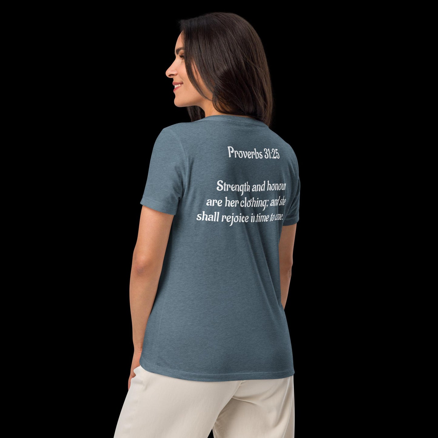 Proverbs 31:25 Women’s relaxed v-neck t-shirt