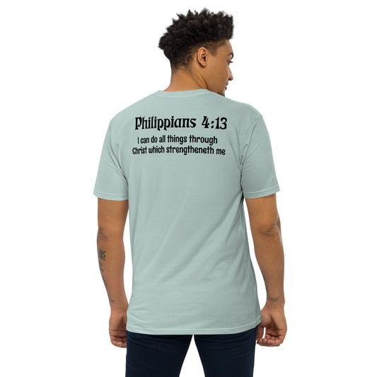 Men’s premium heavyweight tee (Philippians 4:13) edition