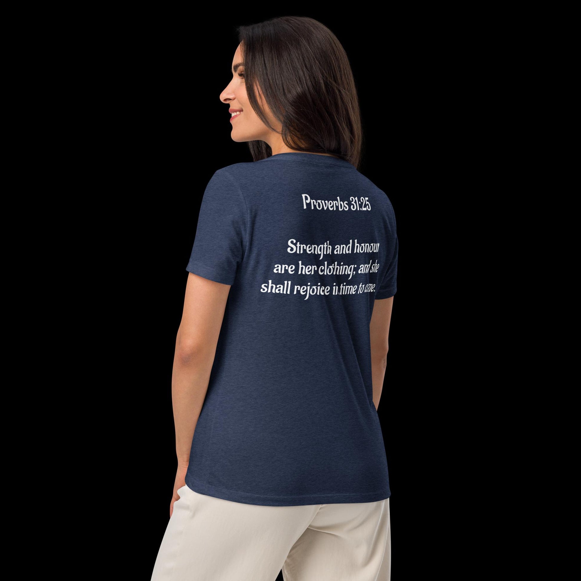 Proverbs 31:25 Women’s relaxed v-neck t-shirt