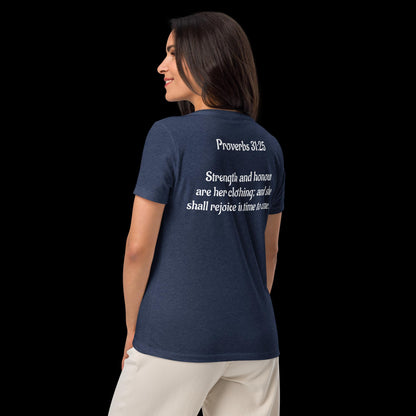 Proverbs 31:25 Women’s relaxed v-neck t-shirt